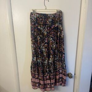 Navy floral maternity midi skirt
